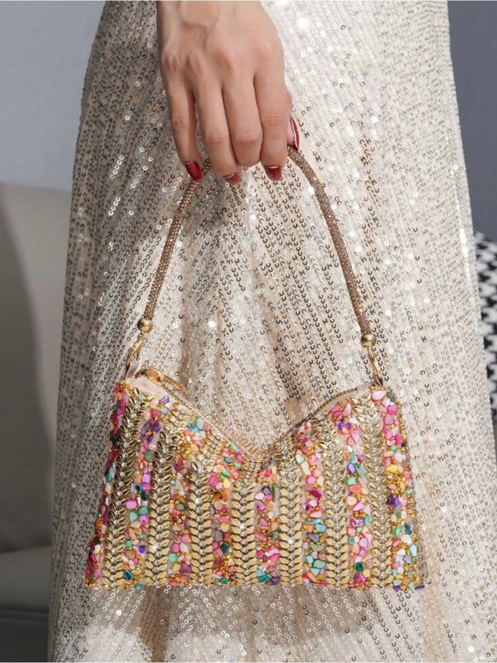 Multicolor Gold Rhinestone Handbag Purse - Picture 3 of 6